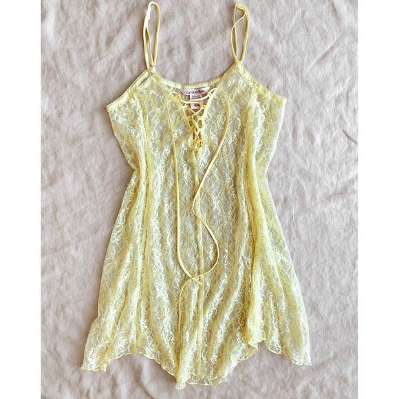 Vintage Other - ‼️SOLD‼️ Y2k lace light pastel yellow satin lingerie slip dress fairycore size M